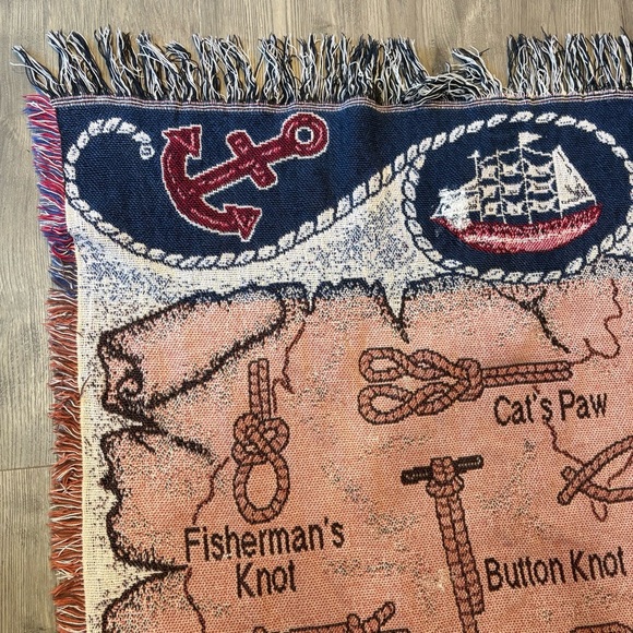 Fisherman Knots Tapestry Throw Blanket Marine 46x60” Nautical Coastal Sailing - Picture 5 of 10